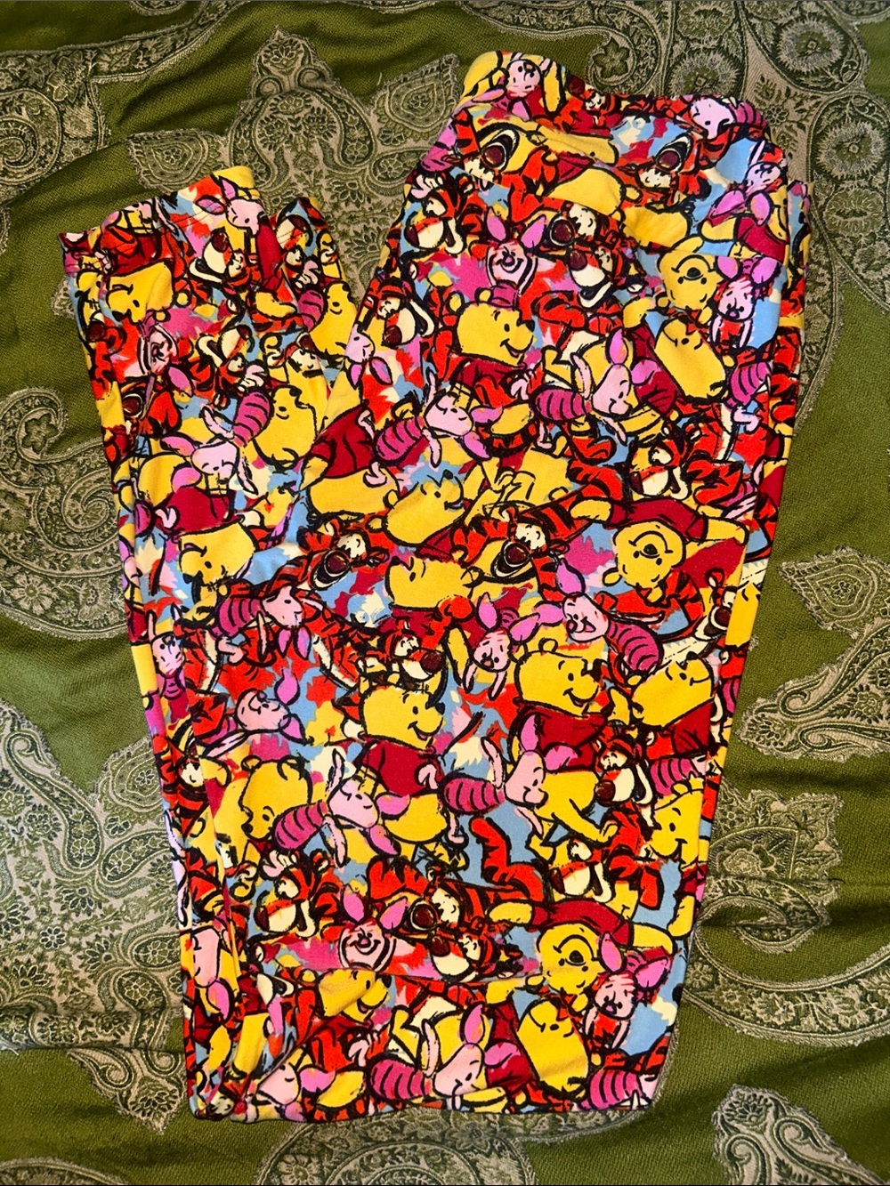 LuLaRoe Bright Yellow, Pink & Red Pooh Print Leggings